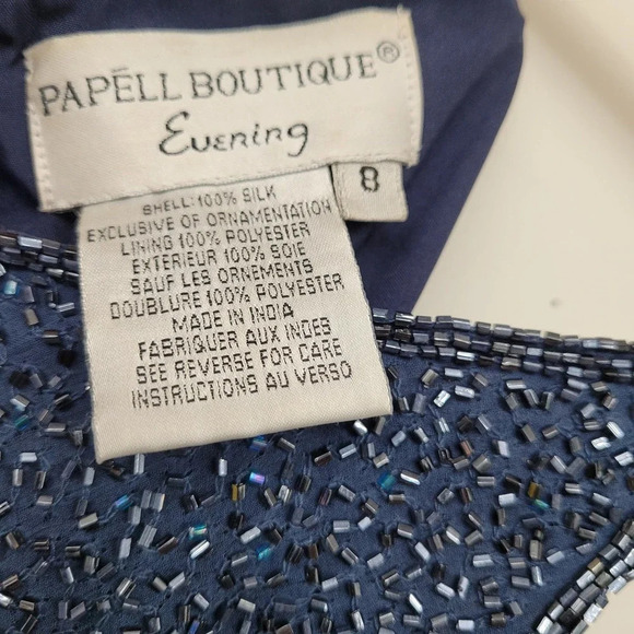 Adrianna Papell Women's 100% SILK Evening Dress Size 8 Navy Beaded Mini Formal - Picture 3 of 9